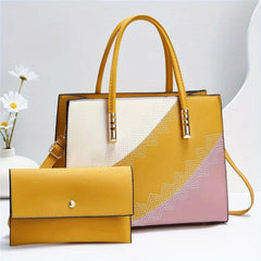 2 Pcs Colorblock Bag Sets Classic Tote Bag With Clutch Pouch