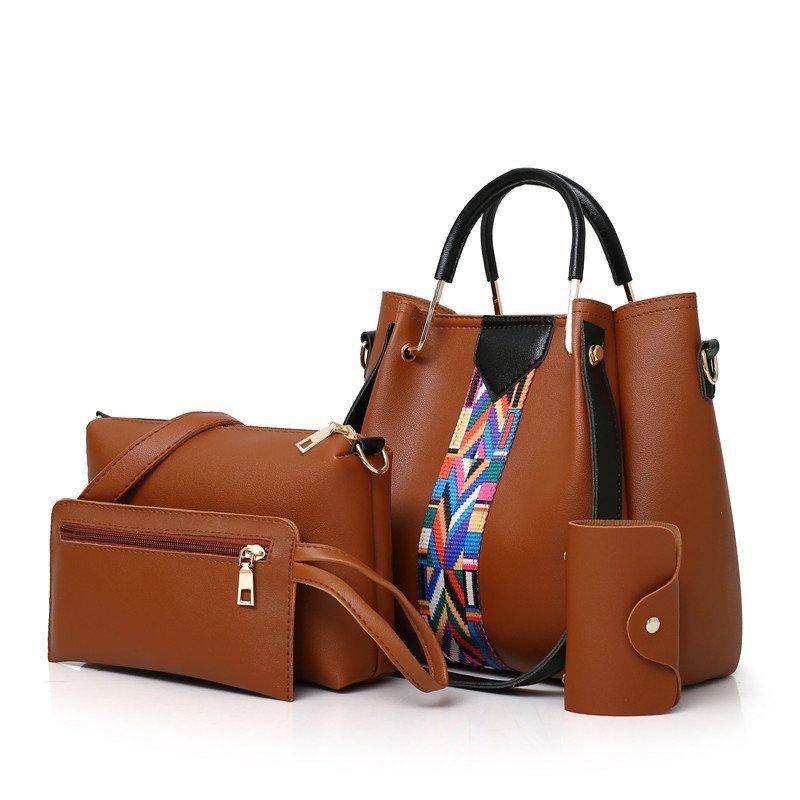 4pcs PU Leather Bag Set Large Capacity Shoulder Bag Versatile Commuter Bag