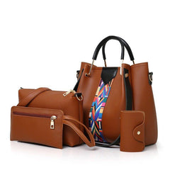 4pcs PU Leather Bag Set Large Capacity Shoulder Bag Versatile Commuter Bag