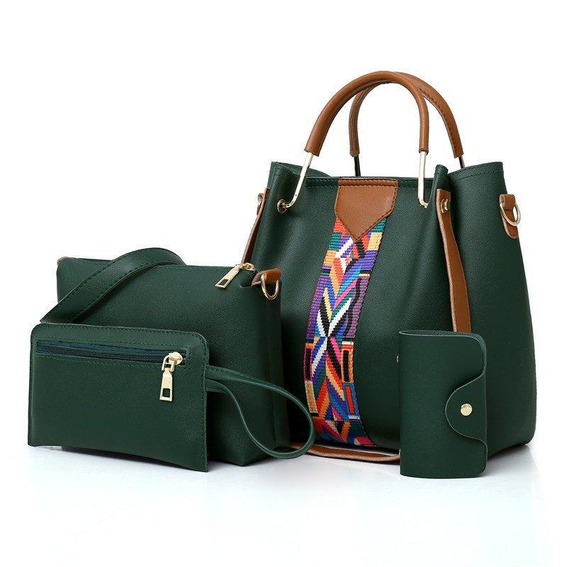 4pcs PU Leather Bag Set Large Capacity Shoulder Bag Versatile Commuter Bag