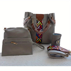 4pcs PU Leather Bag Set Large Capacity Shoulder Bag Versatile Commuter Bag