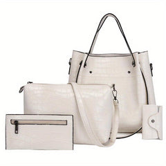 4Pcs Crocodile Embossed Bag Set Women's Handbags with Crossbody Bag & Clutch Pur