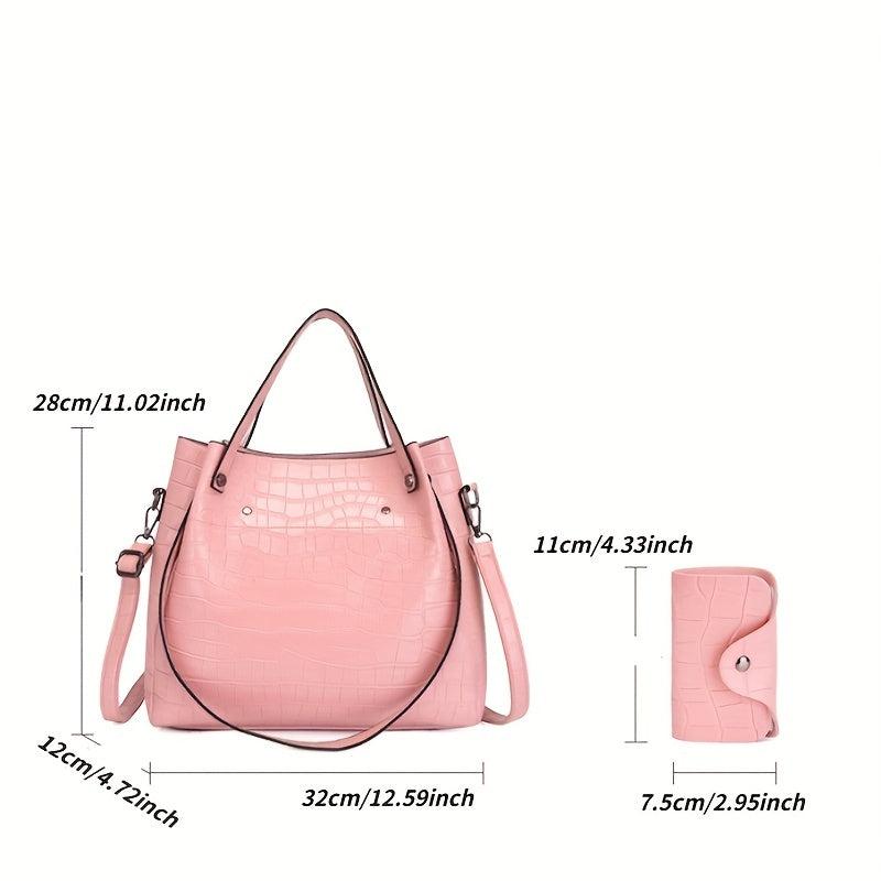 4Pcs Crocodile Embossed Bag Set Women's Handbags with Crossbody Bag & Clutch Pur