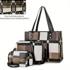 4pcs PVC Tote Crossbody Clutch Purse Set Large Capacity Shoulder Bag