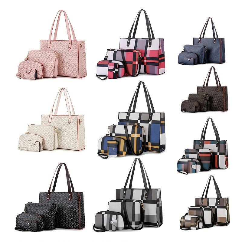 4pcs PVC Tote Crossbody Clutch Purse Set Large Capacity Shoulder Bag