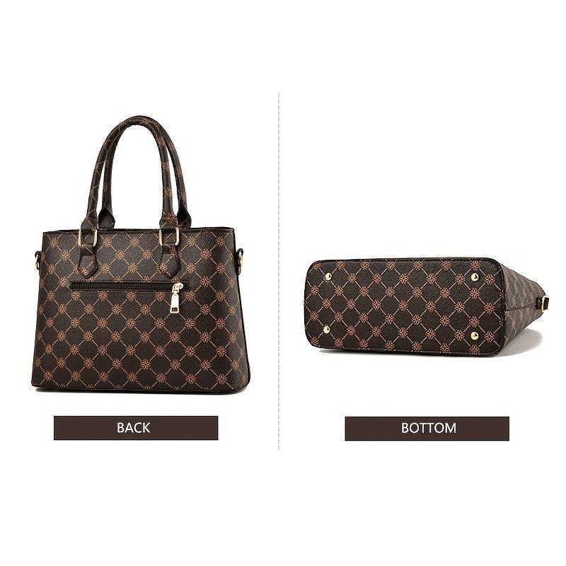 2pcs Geometric Pattern Tote Bag Set Tassel Decor Shoulder Handbag
