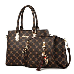 2pcs Geometric Pattern Tote Bag Set Tassel Decor Shoulder Handbag