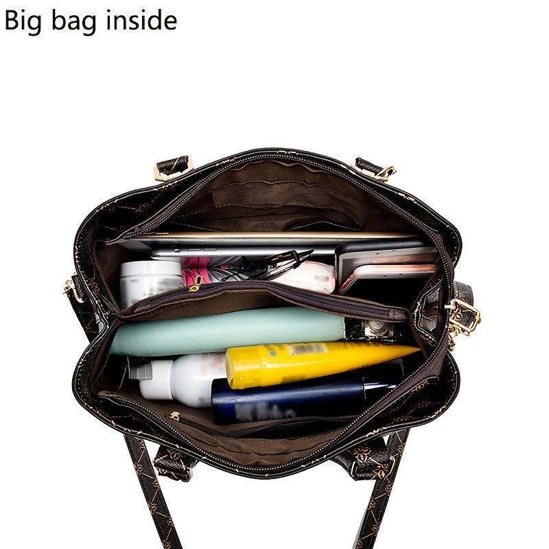 2pcs Geometric Pattern Tote Bag Set Tassel Decor Shoulder Handbag