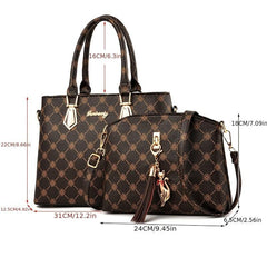 2pcs Geometric Pattern Tote Bag Set Tassel Decor Shoulder Handbag