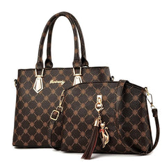 2pcs Geometric Pattern Tote Bag Set Tassel Decor Shoulder Handbag