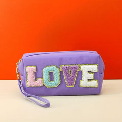 LOVE Embroidered Letter Zipper Cosmetics Bag Octagonal Square Toiletry Bag