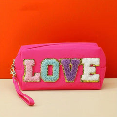 LOVE Embroidered Letter Zipper Cosmetics Bag Octagonal Square Toiletry Bag