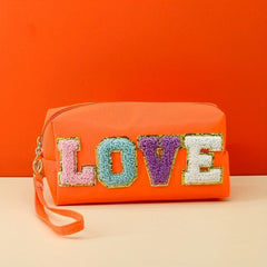 LOVE Embroidered Letter Zipper Cosmetics Bag Octagonal Square Toiletry Bag