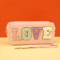 LOVE Embroidered Letter Zipper Cosmetics Bag Octagonal Square Toiletry Bag
