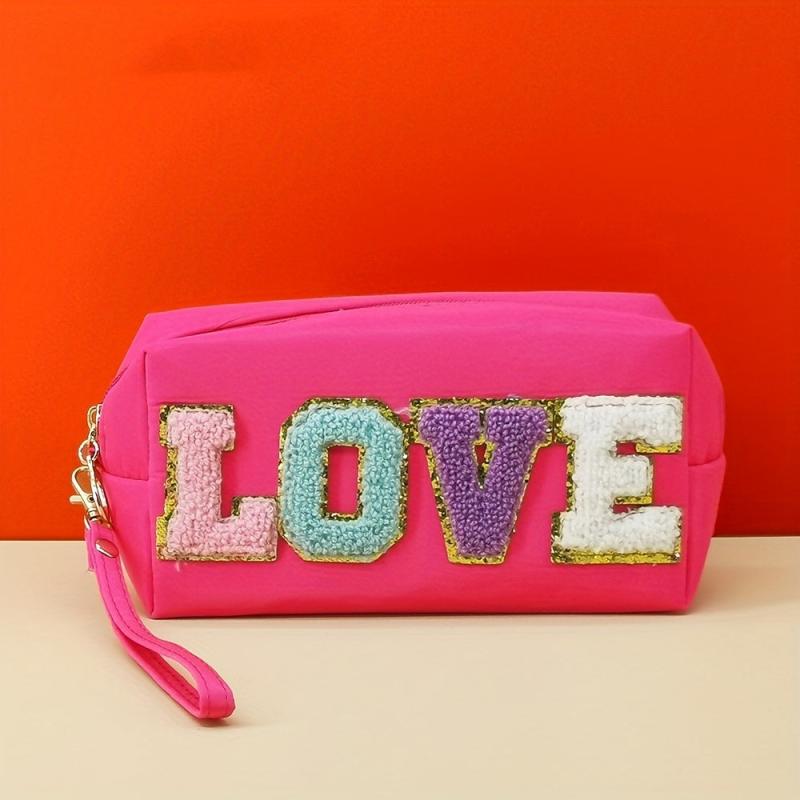 LOVE Embroidered Letter Zipper Cosmetics Bag Octagonal Square Toiletry Bag