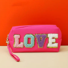 LOVE Embroidered Letter Zipper Cosmetics Bag Octagonal Square Toiletry Bag