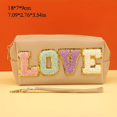 LOVE Embroidered Letter Zipper Cosmetics Bag Octagonal Square Toiletry Bag