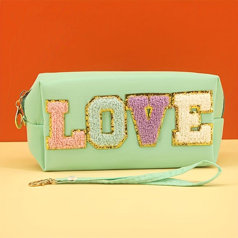 LOVE Embroidered Letter Zipper Cosmetics Bag Octagonal Square Toiletry Bag