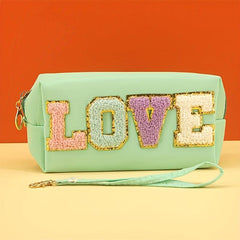 LOVE Embroidered Letter Zipper Cosmetics Bag Octagonal Square Toiletry Bag