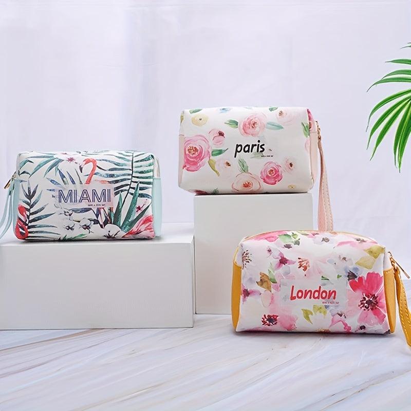 City Name PU Leather Cosmetic Bag Travel Storage Bag Portable Toiletry Bag