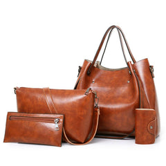 4pcs Retro Tote Bag Set PU Leather Handbag Crossbody Clutch Purse Card Holder