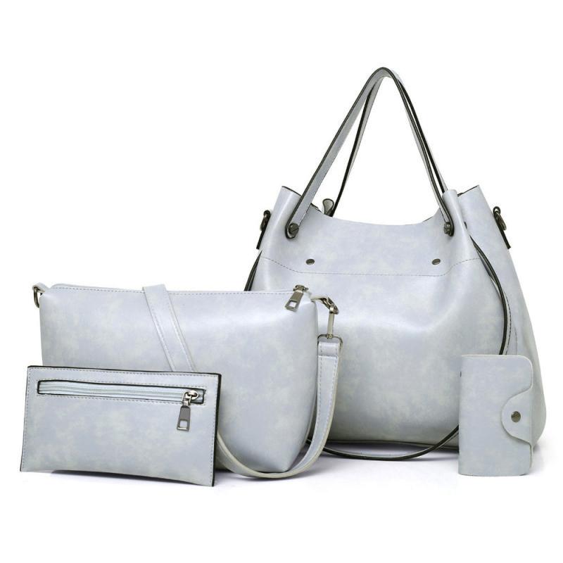 4pcs Retro Tote Bag Set PU Leather Handbag Crossbody Clutch Purse Card Holder
