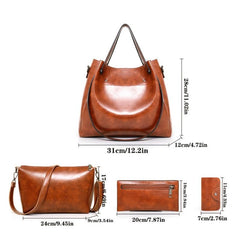 4pcs Retro Tote Bag Set PU Leather Handbag Crossbody Clutch Purse Card Holder
