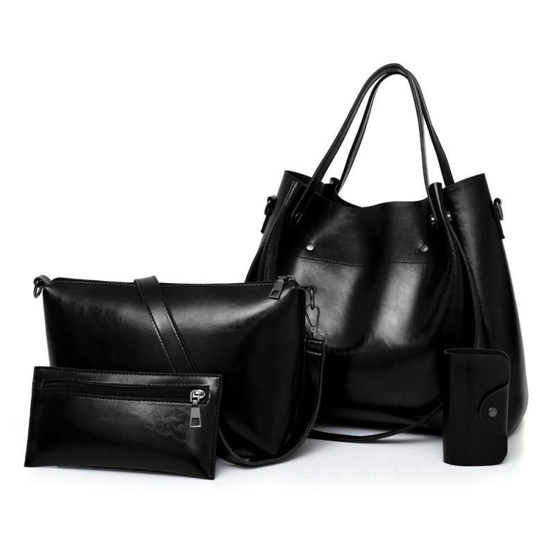 4pcs Retro Tote Bag Set PU Leather Handbag Crossbody Clutch Purse Card Holder
