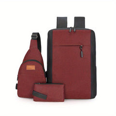 3pcs Large Capacity Backpack Sling Bag Clutch Purse Set