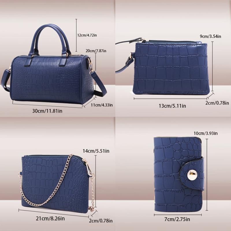 5pcs Crocodile Pattern Tote Bag Set Women's Vegan Leather Handbag