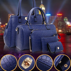 5pcs Crocodile Pattern Tote Bag Set Women's Vegan Leather Handbag