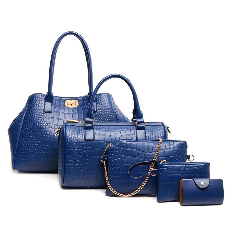 5pcs Crocodile Pattern Tote Bag Set Women's Vegan Leather Handbag