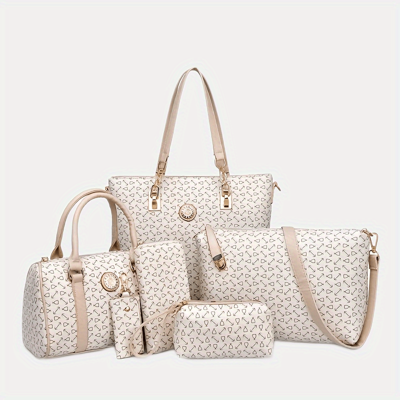 6pcs PVC Geometric Tote Crossbody Boston Clutch Set