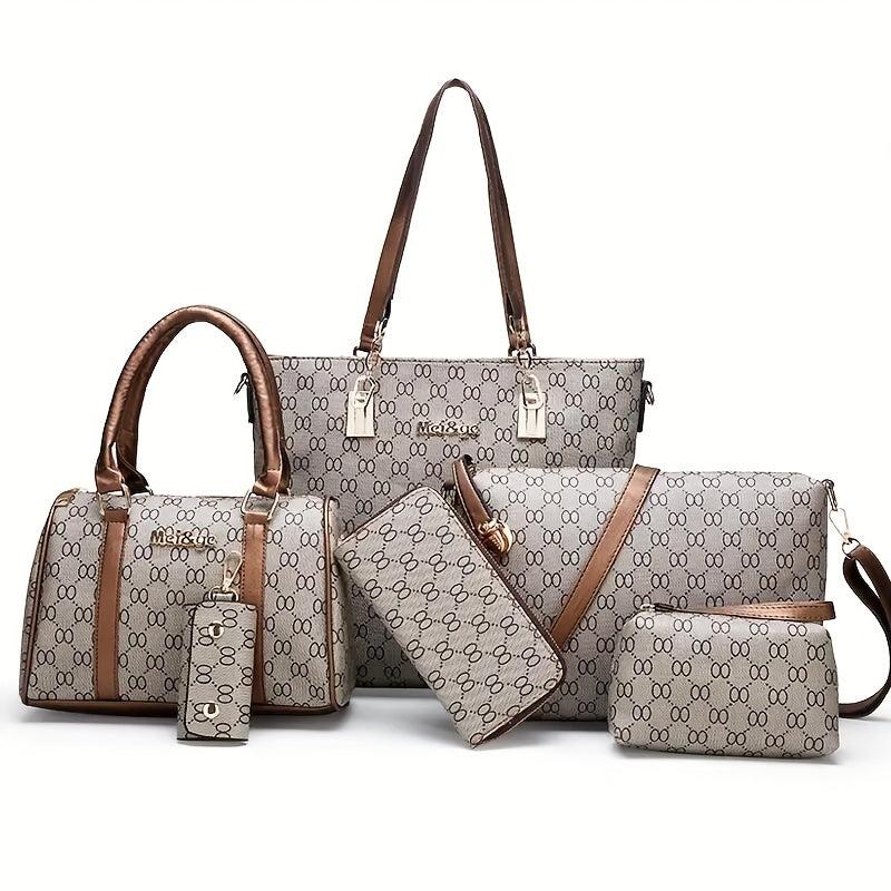 6pcs PVC Geometric Tote Crossbody Boston Clutch Set