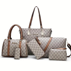 6pcs PVC Geometric Tote Crossbody Boston Clutch Set