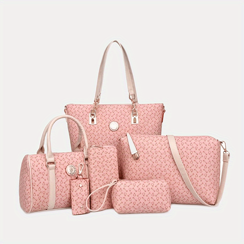 6pcs PVC Geometric Tote Crossbody Boston Clutch Set