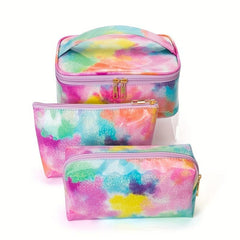 Large Capacity Rainbow Zipper Cosmetics Bag Travel Storage Bag