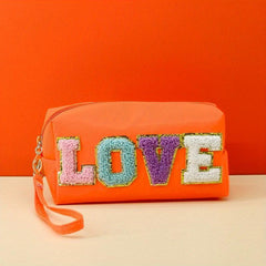Love Embroidered Cosmetics Bag Soft Handle Storage Bag Zipper Toiletry Bag