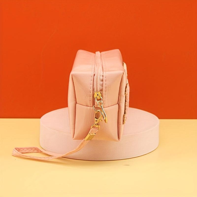 Love Embroidered Cosmetics Bag Soft Handle Storage Bag Zipper Toiletry Bag