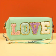 Love Embroidered Cosmetics Bag Soft Handle Storage Bag Zipper Toiletry Bag