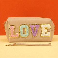 Love Embroidered Cosmetics Bag Soft Handle Storage Bag Zipper Toiletry Bag
