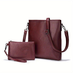 Vintage Square Tote Bag Set PU Leather Crossbody Handbag & Shoulder Purse