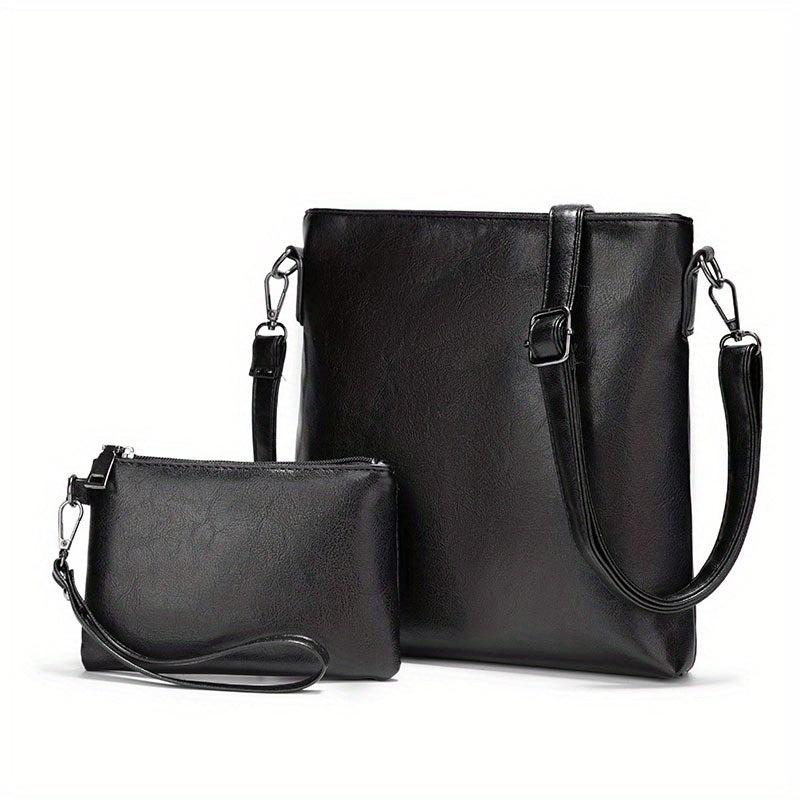 Vintage Square Tote Bag Set PU Leather Crossbody Handbag & Shoulder Purse
