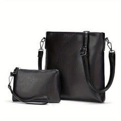 Vintage Square Tote Bag Set PU Leather Crossbody Handbag & Shoulder Purse
