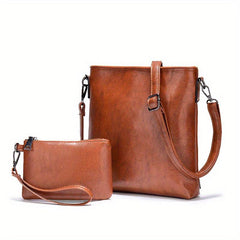 Vintage Square Tote Bag Set PU Leather Crossbody Handbag & Shoulder Purse
