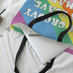 Rainbow Letter Print Tote Bag Large Travel Beach Shoulder Bag