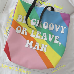 Rainbow Letter Print Tote Bag Large Travel Beach Shoulder Bag