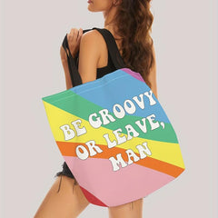 Rainbow Letter Print Tote Bag Large Travel Beach Shoulder Bag