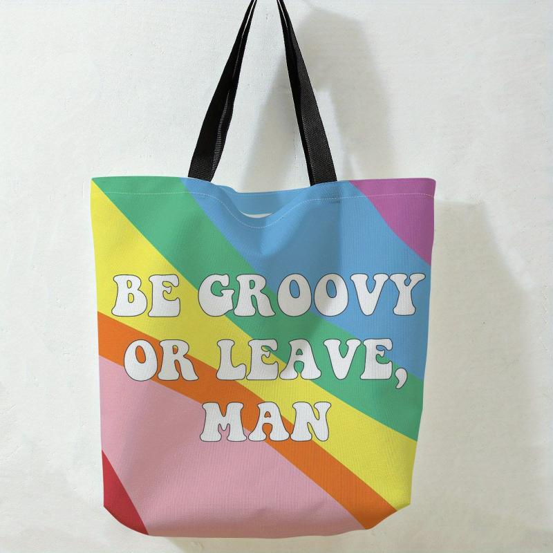 Rainbow Letter Print Tote Bag Large Travel Beach Shoulder Bag