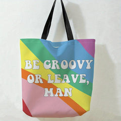 Rainbow Letter Print Tote Bag Large Travel Beach Shoulder Bag